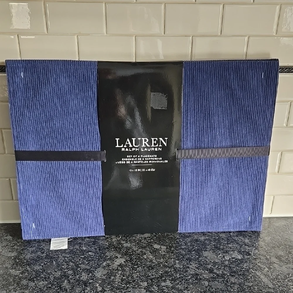 Ralph Lauren Blue Corduroy Set of 4 Placemats - NEW